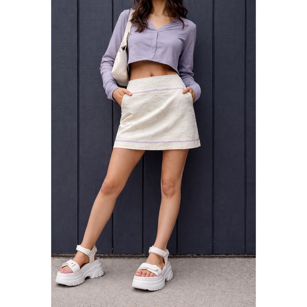 Urban Outfitters Floral Textured Mini Skirt Y2K Soft Girl Cottagecore Cream S